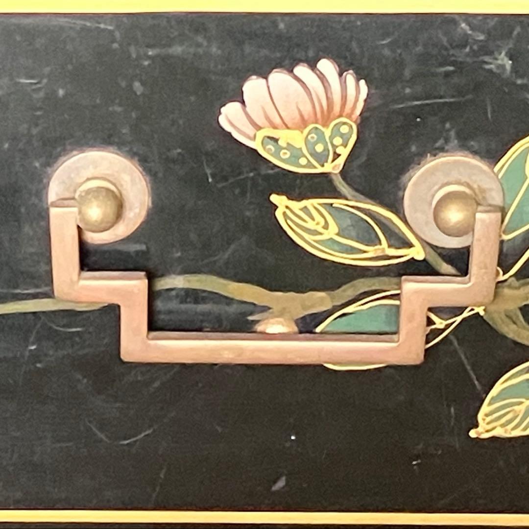 黒い花柄の木製箪笥 キャビネット ヴィンテージ 稀少 家具 チェスト