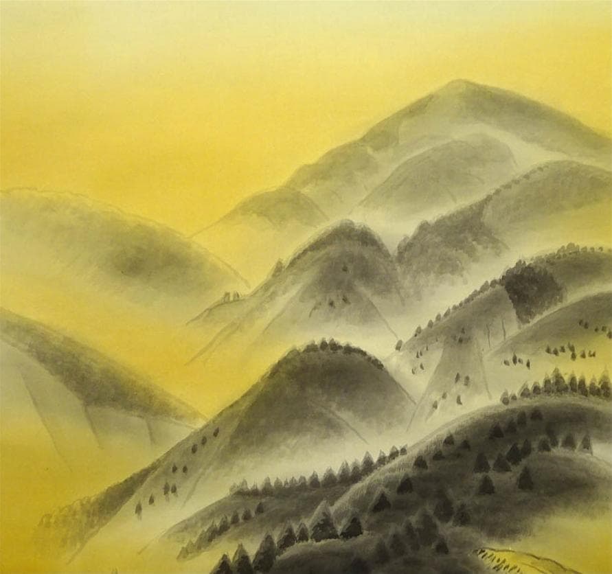 真作】掛軸 岡田典正『洛北の里』絹本 肉筆 共箱付 掛け軸 g041518