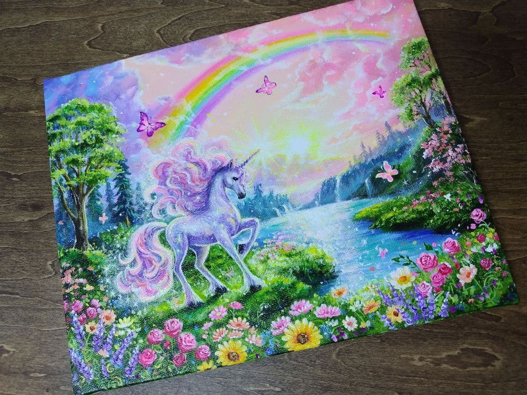 琥*ん様 【ユニコーン】アクリル画 F3 風景画 絵画