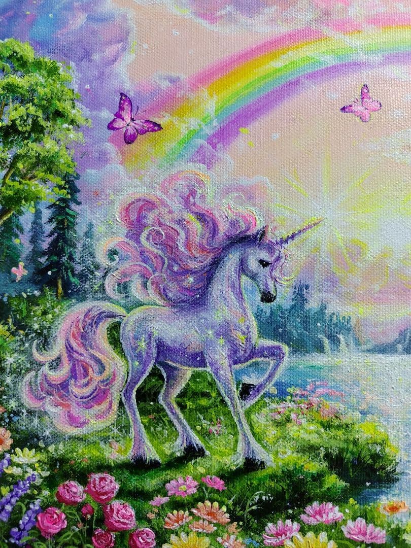 琥*ん様 【ユニコーン】アクリル画 F3 風景画 絵画