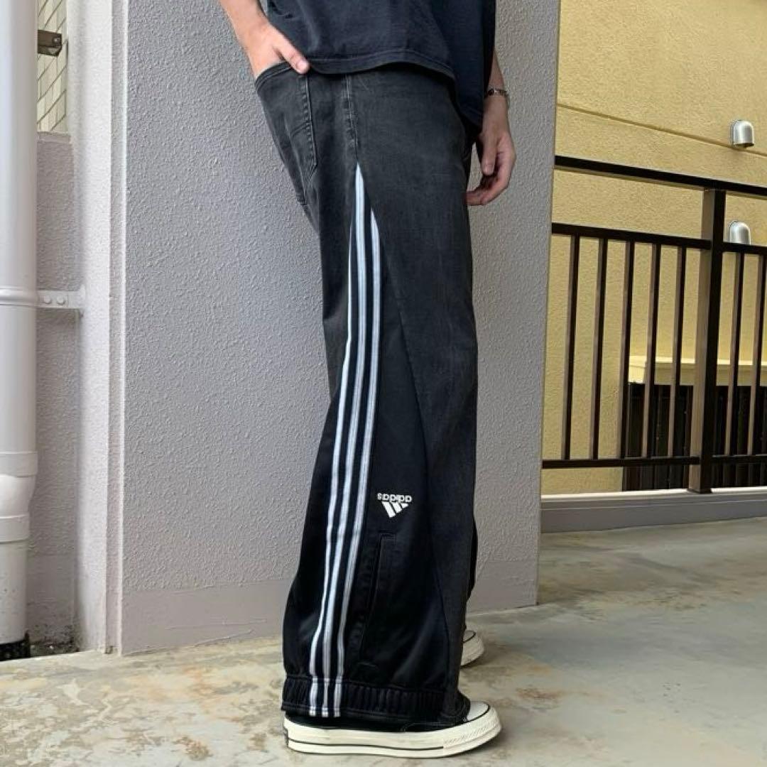 リメイクデニム】ブラック 再構築 ドッキング ワイド フレア ジャージ