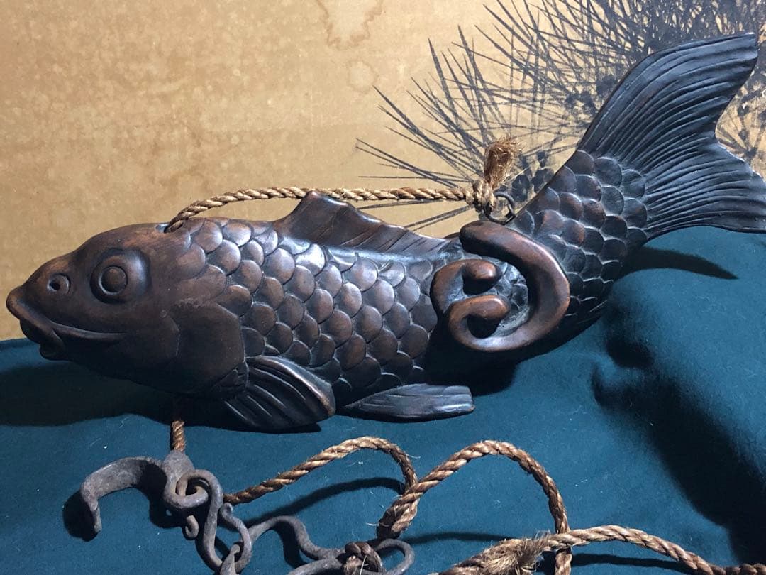 自在鉤 鯉 木彫 木製 古民具 置物 アンティーク 時代物 インテリア