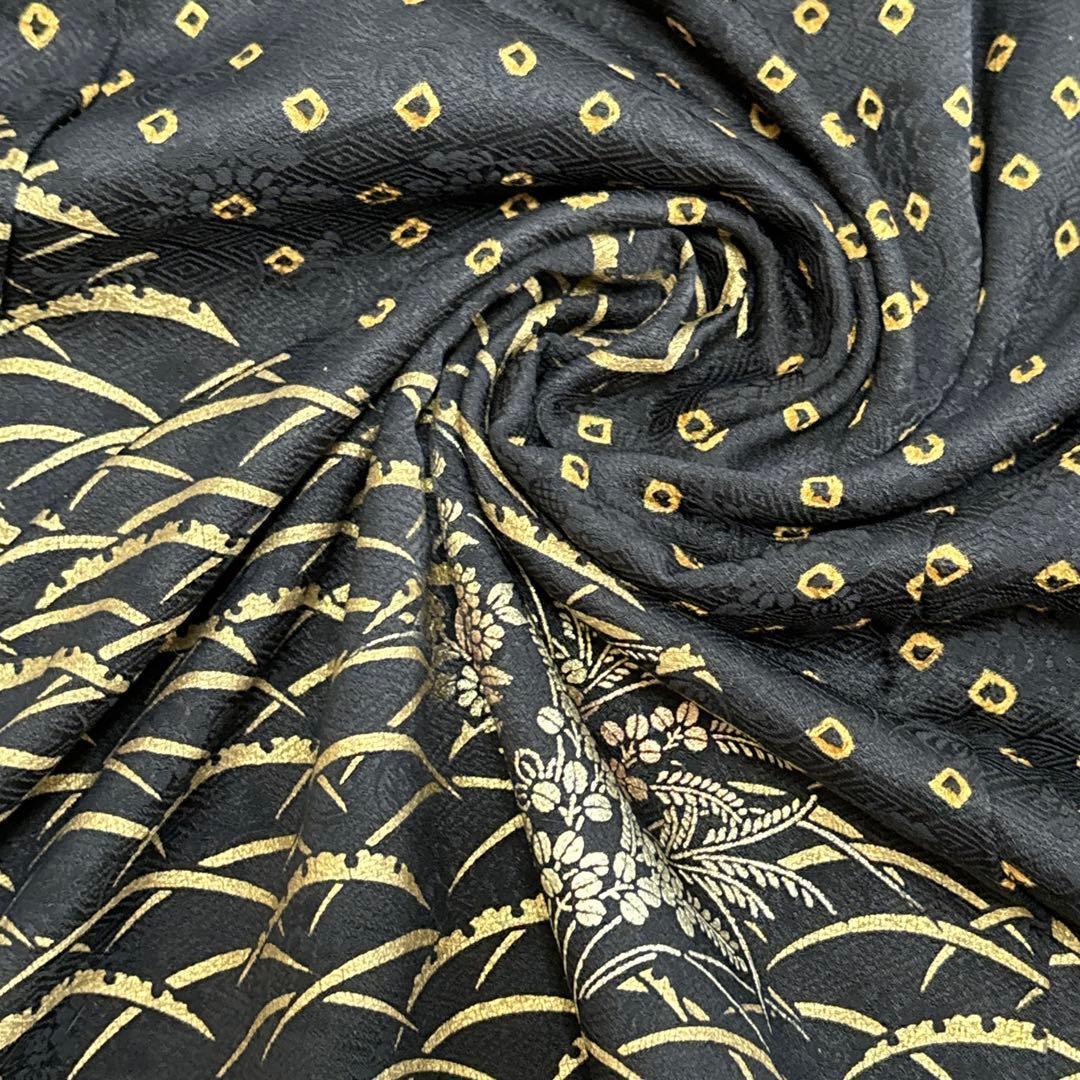 A147愛華 訪問着総絞り　正絹　波　花　身丈165cm