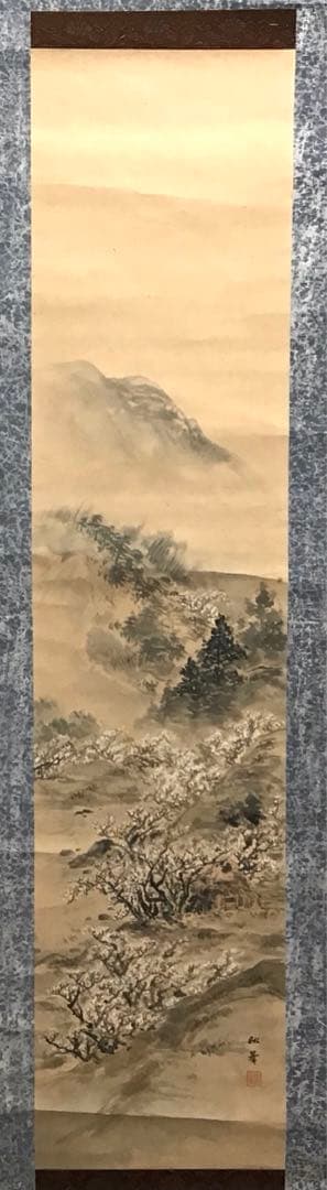 K茶道具 掛軸 奈良の名勝「月瀬春景(梅花)圖」 秋峯作 自作桐
