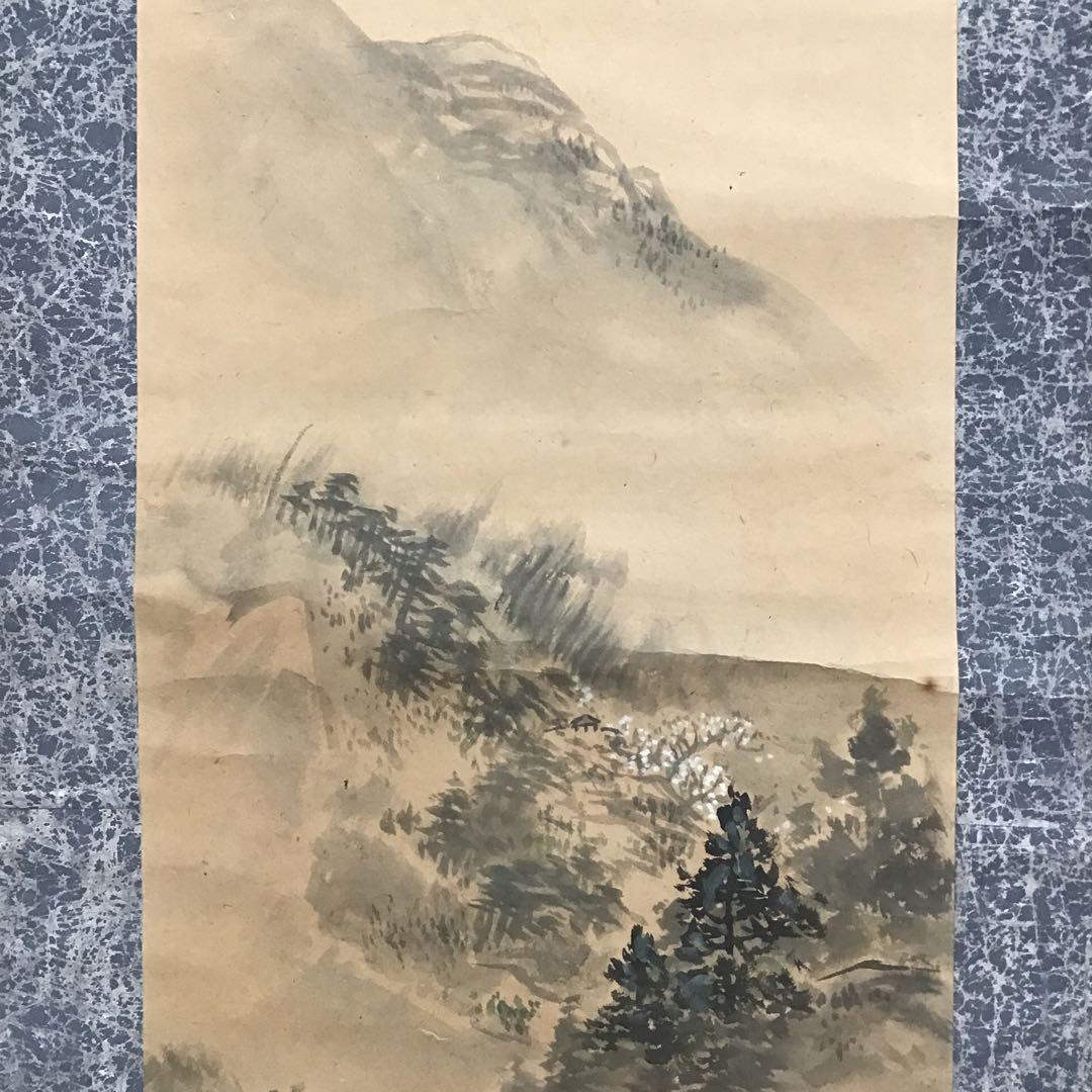 K茶道具 掛軸 奈良の名勝「月瀬春景(梅花)圖」 秋峯作 自作桐