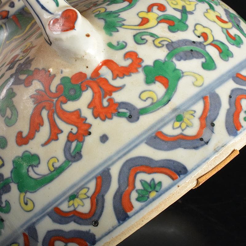 中国　大清乾隆年製　豆彩　花弁文　双耳瓶　V　R7038