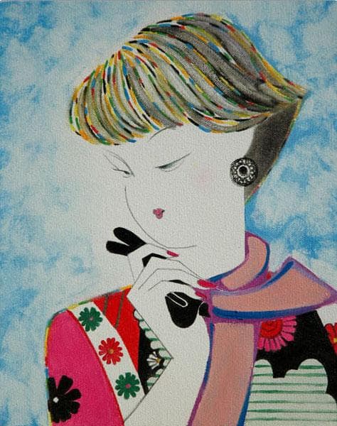 油絵 菅家令子 絵 絵画インテリア額付き (黒) F3-010311 人物 女性