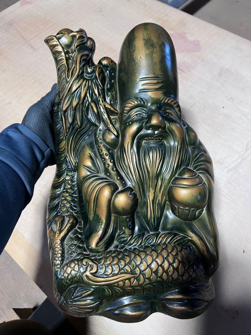 時代金工 古銅 輝銘 宝珠龍 置物 約3.9㎏ F R9062B 時代金工 古銅 輝銘