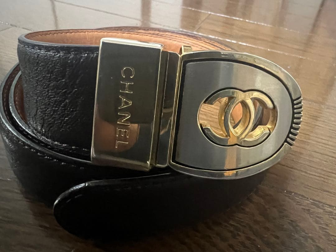 CHANEL 黒 レザー ベルト CCロゴ MADE IN ITALY