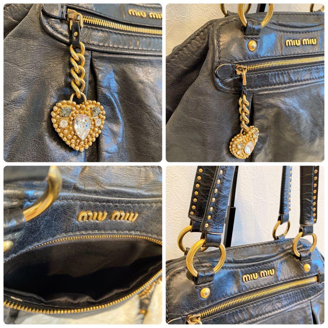 MIUMIU ミュウミュウ バッグ ハートチャーム スタッズ レザー 2WAY