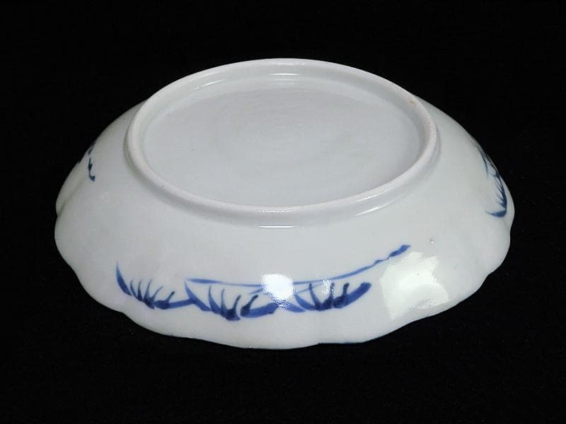 古伊万里　染付　墨弾き　撫子に蝙蝠の図 ５寸半皿　５客　252AS-CAx