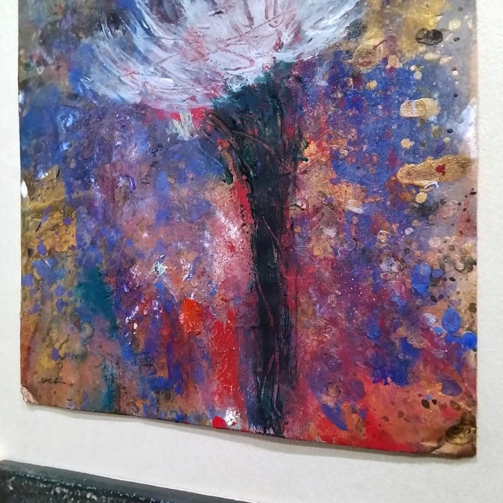内野隆文 花 古い封筒にアクリル絵具 絵画 現代アート 額縁