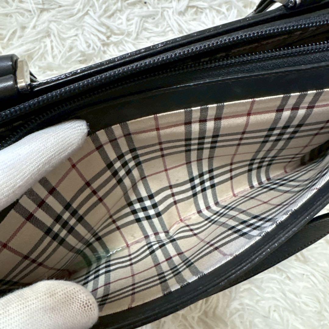 美品　BURBERRY バーバリー ハンドバッグ 横長 ノバチェック 本革 黒