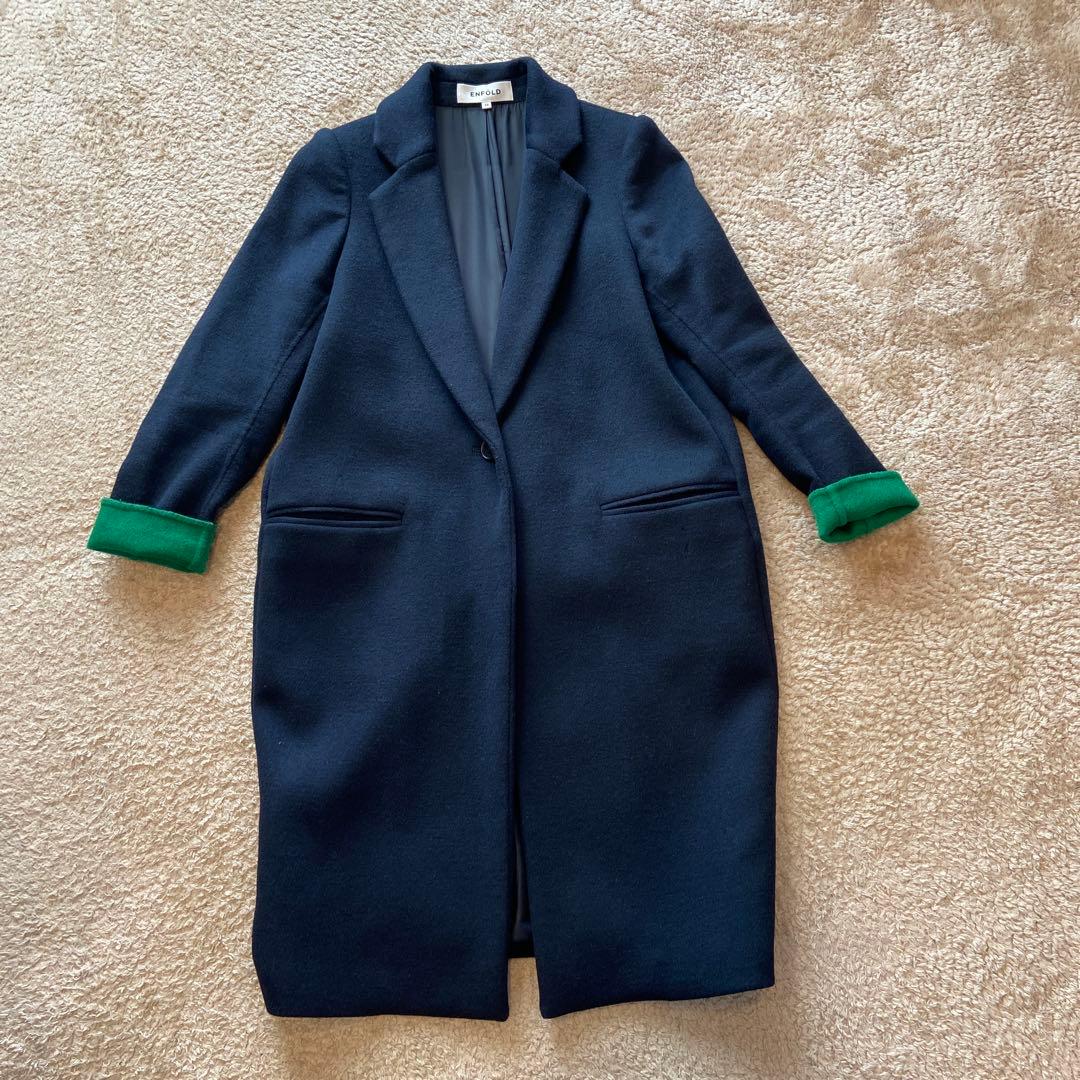 enfold チェスターコート ネイビー×ブルー 36サイズ