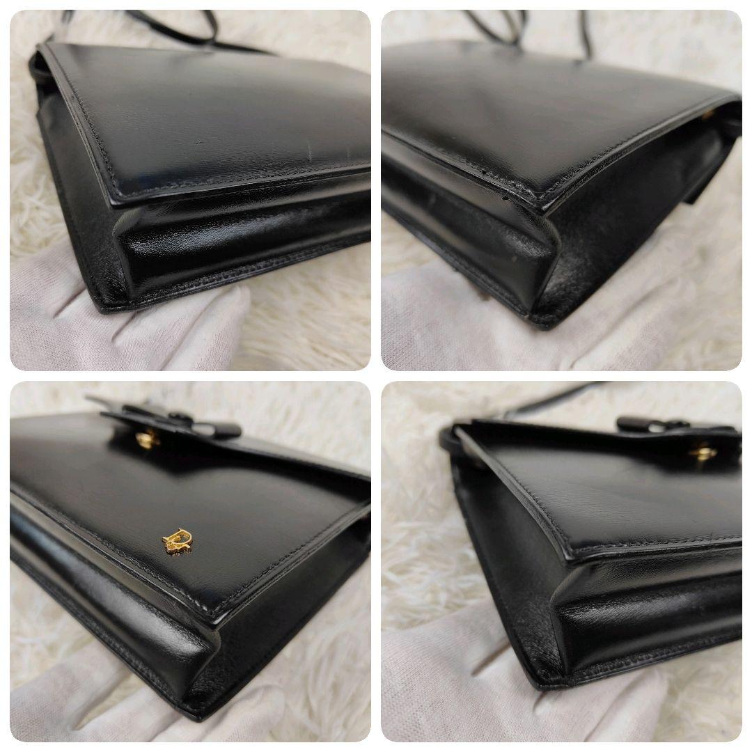 Dior　ショルダーバッグ　ロゴ金具　リボン　ブラック　レザー