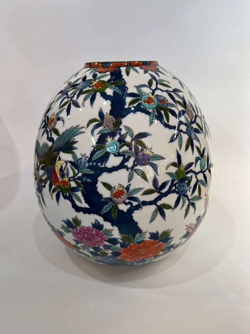 ◇藤井勝雲 作/伝統工芸有田焼染錦花鳥図壺細密絵付花瓶 共箱