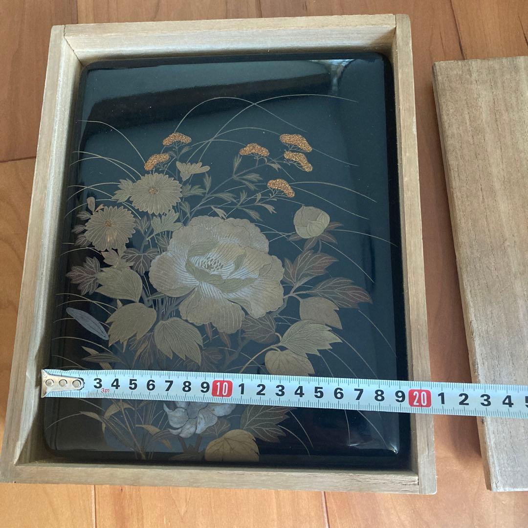 草花蒔絵 硯箱 平安象彦作　書道具