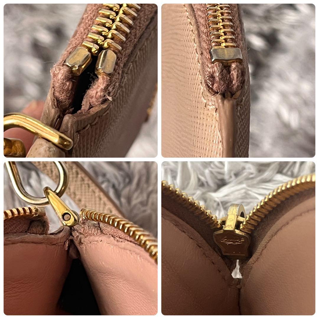 良品✨PRADA ラウンドケース　サフィアーノ　ストラップ付き　メタルロゴ