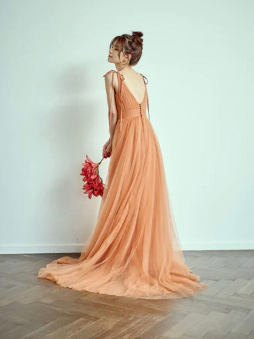 リボンショルダー Vネック テラコッタドレス W271TE