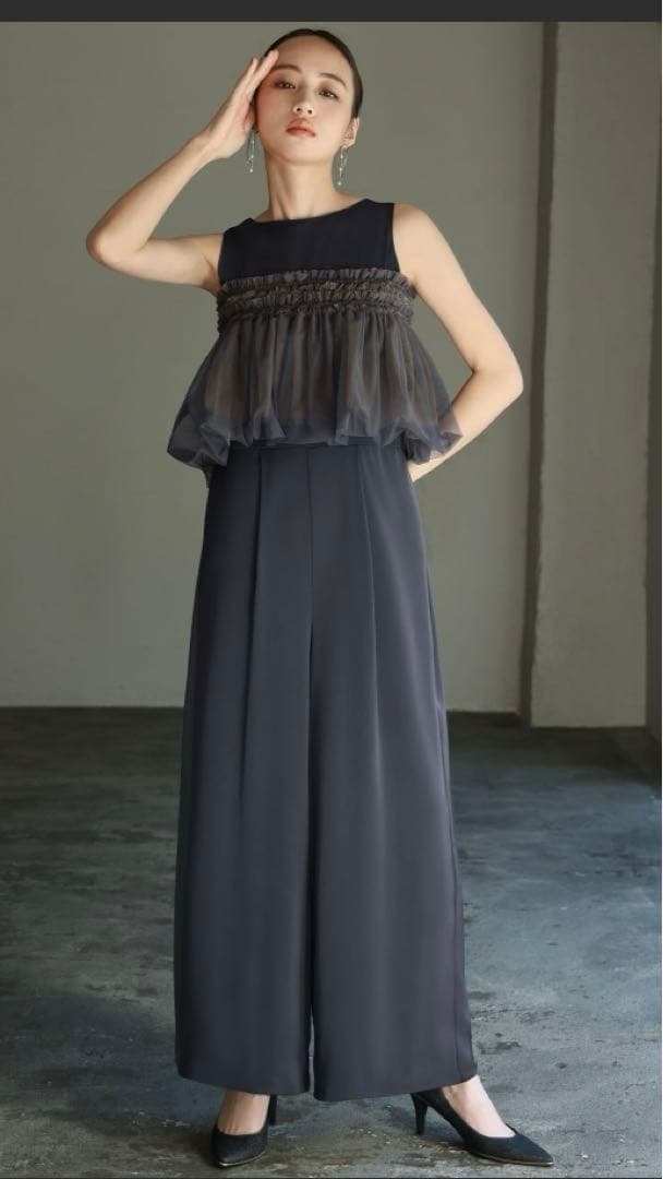 結婚式 お呼ばれ 二次会 かっこいい チュールブラウスパンツドレス