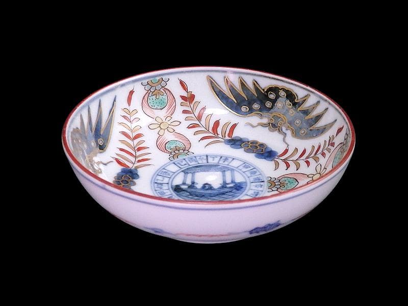 古伊万里　染錦　龍に赤壁の賦図　５枚　250AS-CXr