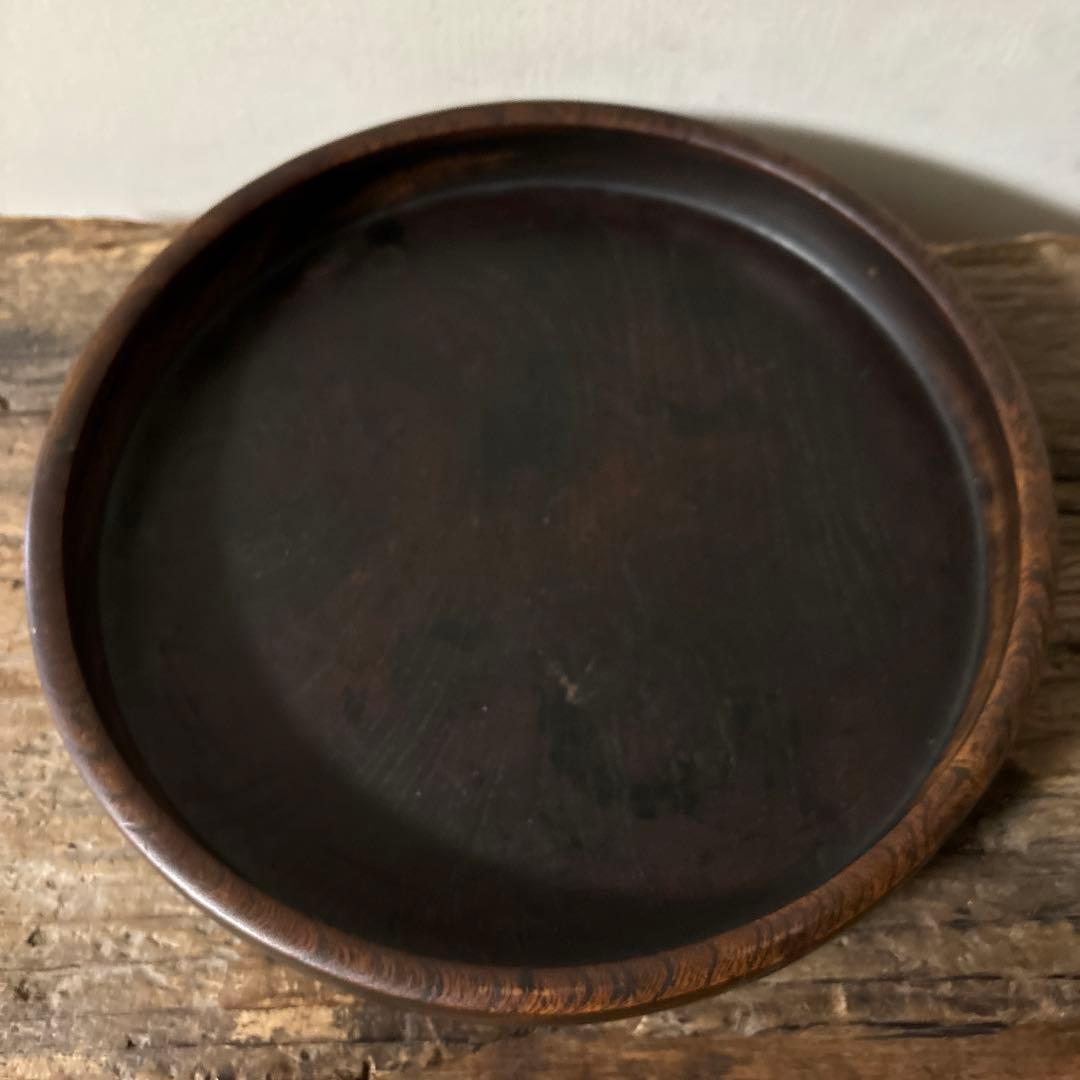 古い木地盆⑨ 丸盆　古民芸　アンティーク　くり抜き盆　酒器　煎茶　骨董　検:李朝