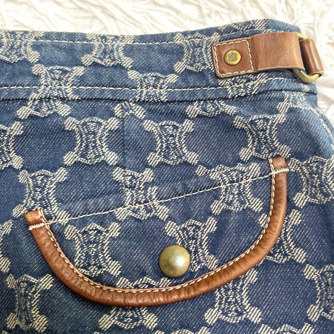 【稀少サイズ 42】セリーヌ デニムスカート マガダム ボックスプリーツ ブルー