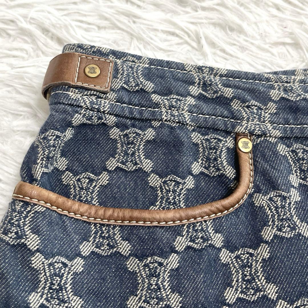 【稀少サイズ 42】セリーヌ デニムスカート マガダム ボックスプリーツ ブルー