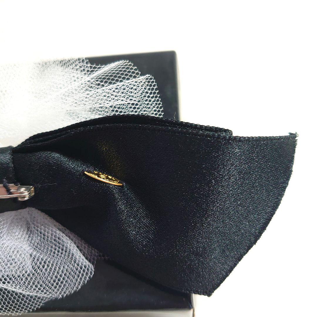 シャネル コサージュ リボン ブローチ 白レース＆黒サテンリボン メッシュ