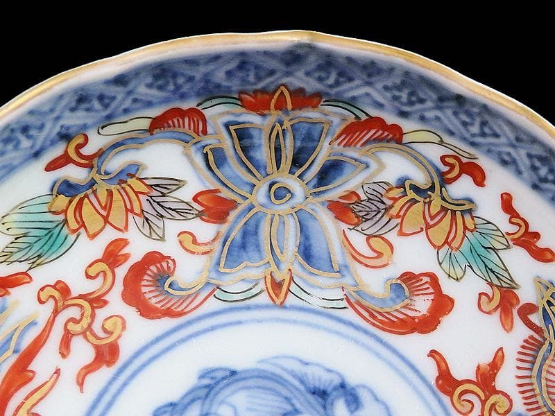 古伊万里　金襴手　鳳凰に花の図　４寸皿　５枚 　C237AS-COr