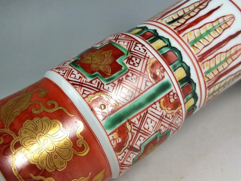 ☆ 須田菁華 作 古赤絵金襴手尊式 花生 共箱 ☆A12