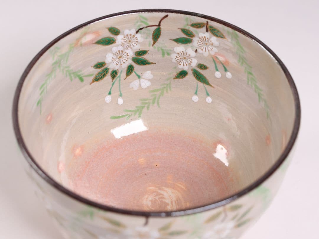 茶道具 鳴滝窯 橋本城岳 乾山写 柳桜文 茶碗 共箱 共布 京焼【MB93】の