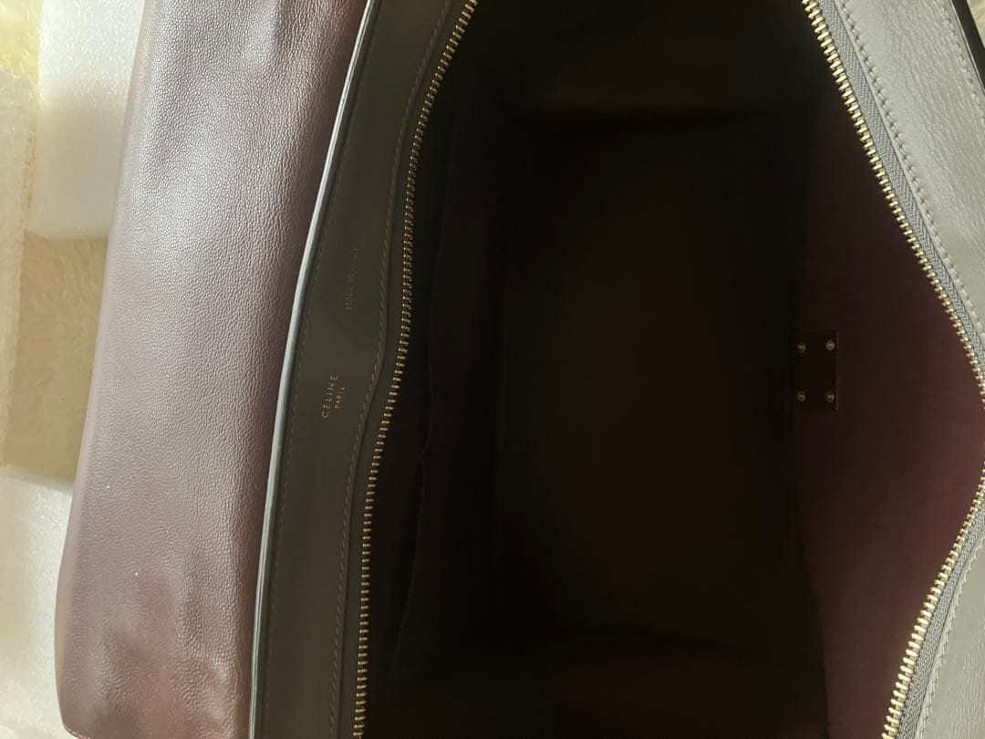 CELINE セリーヌ 型押し トラペーズ ミディアム グレー ゴールド金具