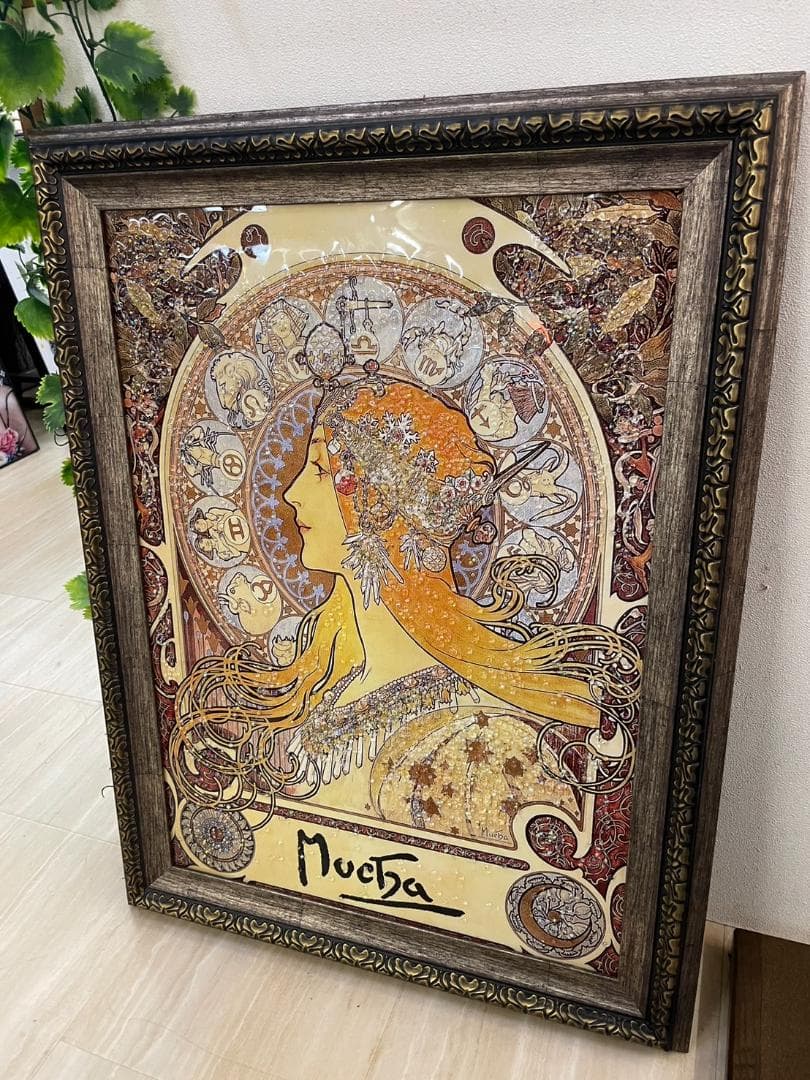 水晶絵 ミュシャ「黄道十二宮」Mucha アートパネル クリスタル 立体 絵画