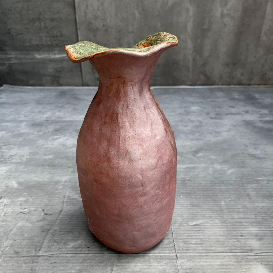 【備前焼】矢部篤郎 1点モノ 希少 花瓶 一輪挿しオレンジ 緑 陶芸品 陶器