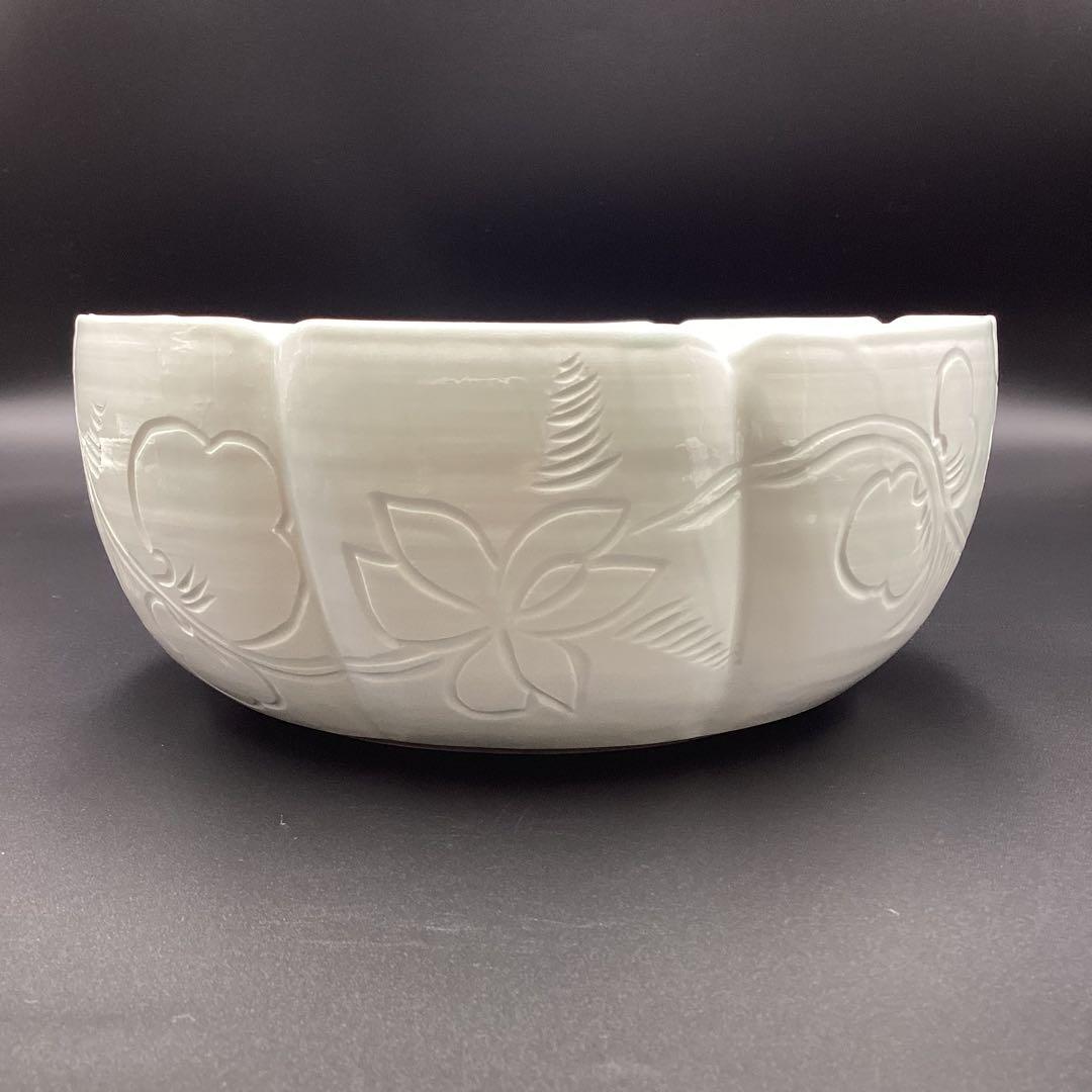 平水指 刻花草文 楽山窯 榊原勇一作 古物 桐箱入 毬花