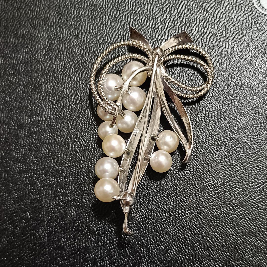 ミキモト パール 11粒 ブローチ コサージュ リボン SV - メルカリ
