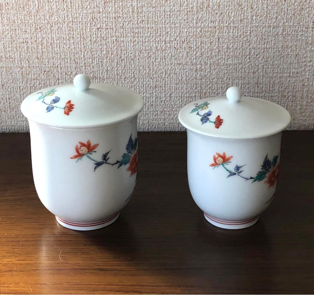 13代酒井田柿右衛門 蓋付夫婦湯呑＜B＞共箱付[錦 牡丹文 湯呑]未使用