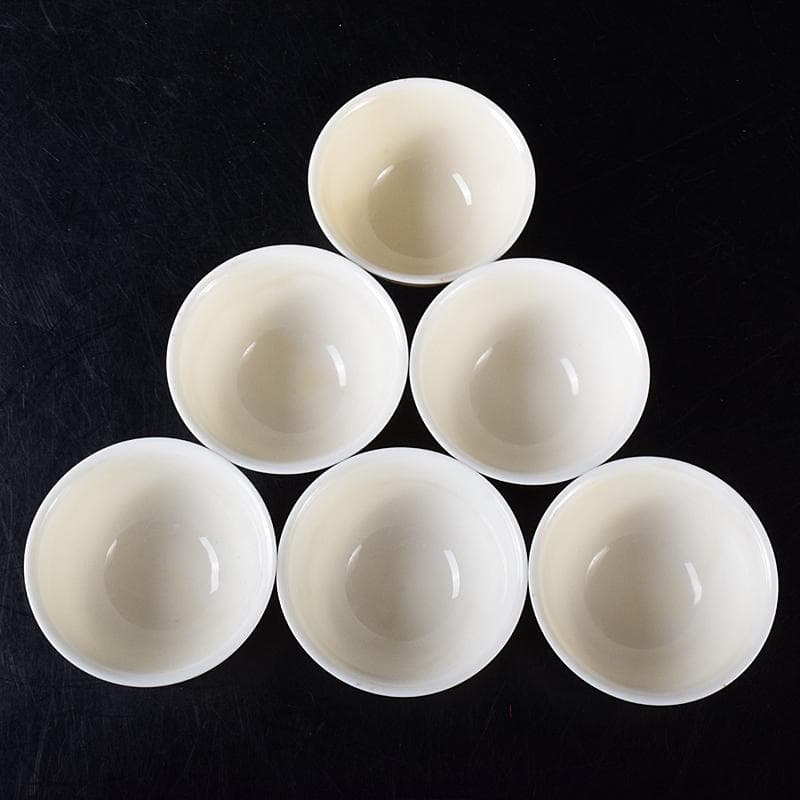 中国 徳化窯白磁 印刻 双龍文 煎茶碗 六客 V 8129E