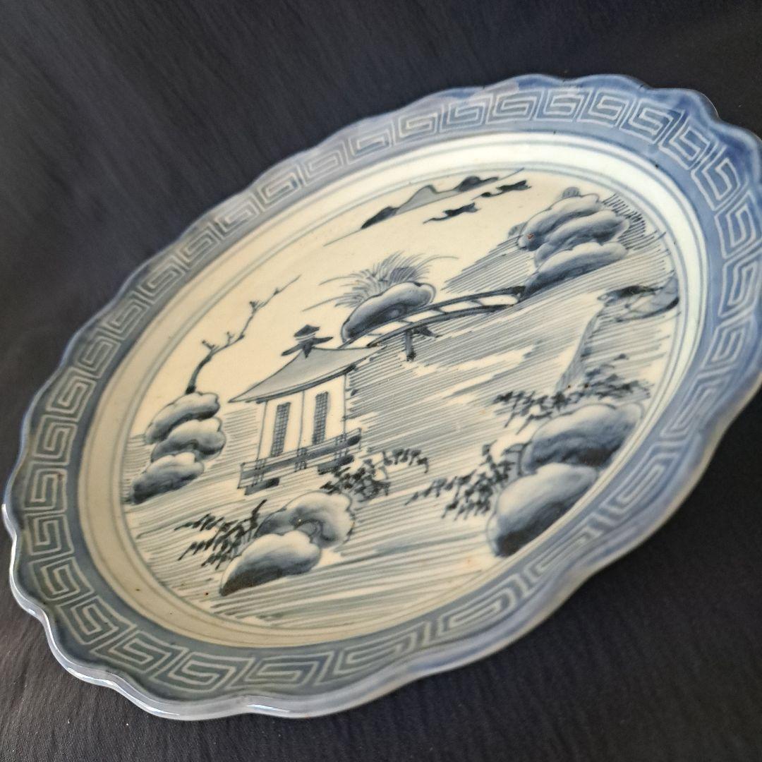 「輪花(りんか)皿のリズム」 古伊万里染付皿(直径20cm) 骨董アンティーク