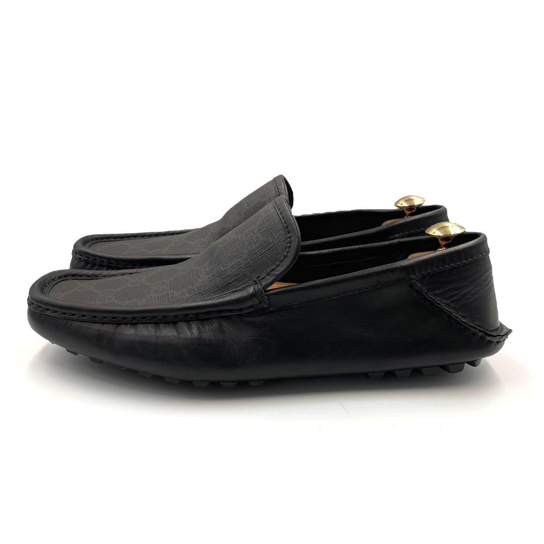 《超美品》GUCCI グッチ ローファー GG柄 本革 PVCレザー ブラック
