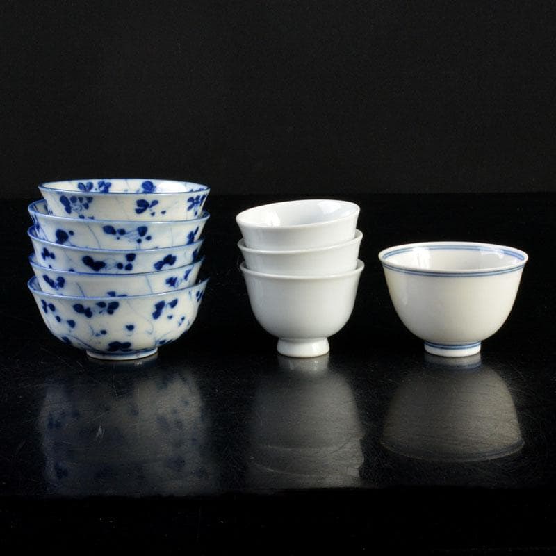 伊万里焼 古伊万里 染付 花文 煎茶碗 9点まとめて C 6835 伊万里焼 古