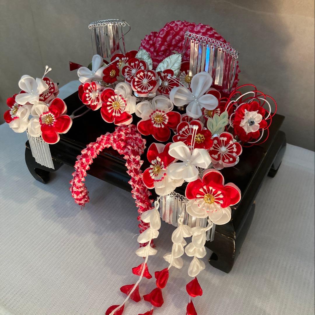 専用　勝山classical beauty 梅花と蝶々　平打ち簪　水引　赤鹿の子