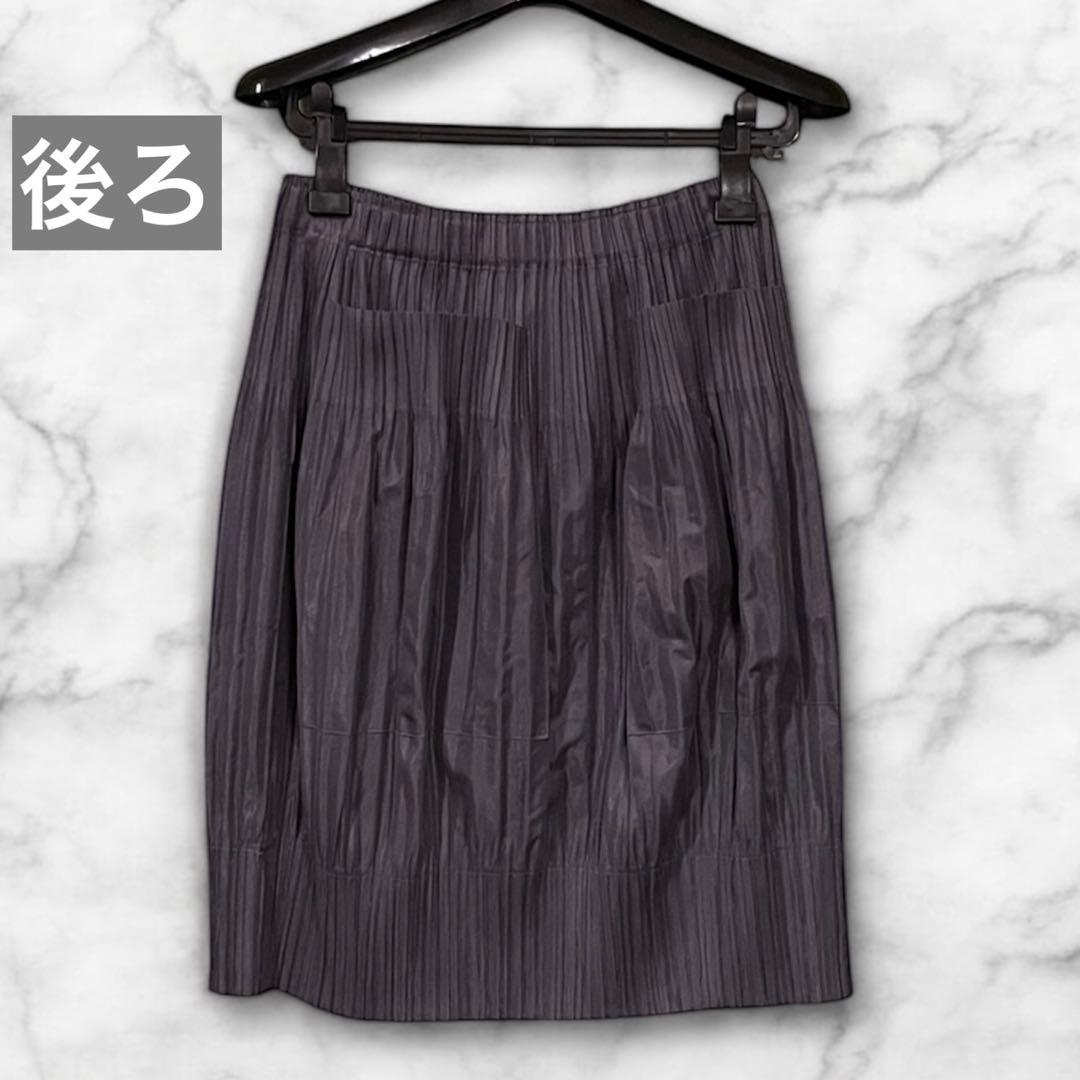 【プリーツプリーズ 】ひざ丈スカート　消しプリーツ　ツヤあり　グレー　5