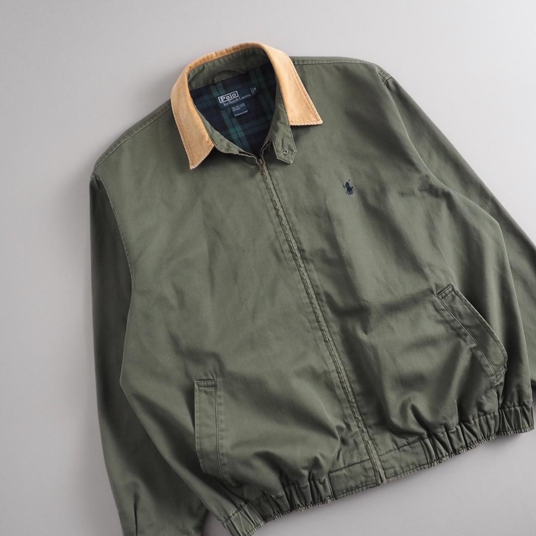 ラルフローレン スイングトップ 襟コーデュロイ カーキ 裏地チェック 美品