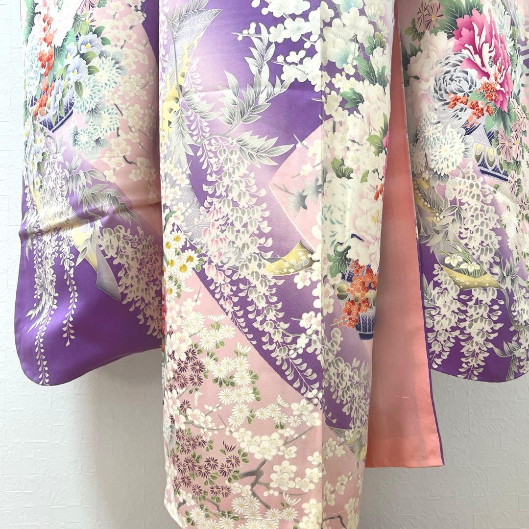 473 振袖フルセット 正絹 薄紫 桃 ピンク 金彩 駒刺繍 暈し染め お上品