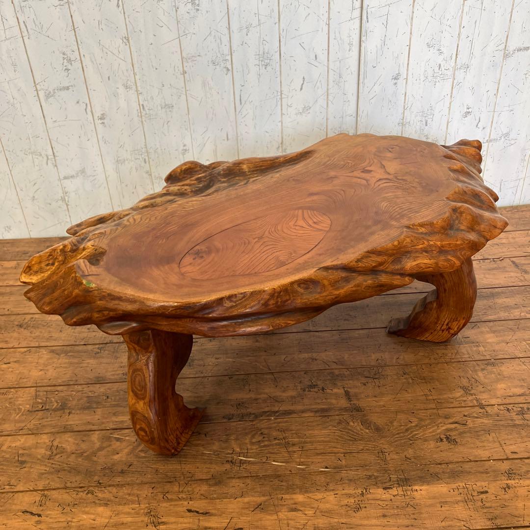 昭和レトロ 木製 天然木 欅材 一枚板 脚付き 座卓 センターテーブル