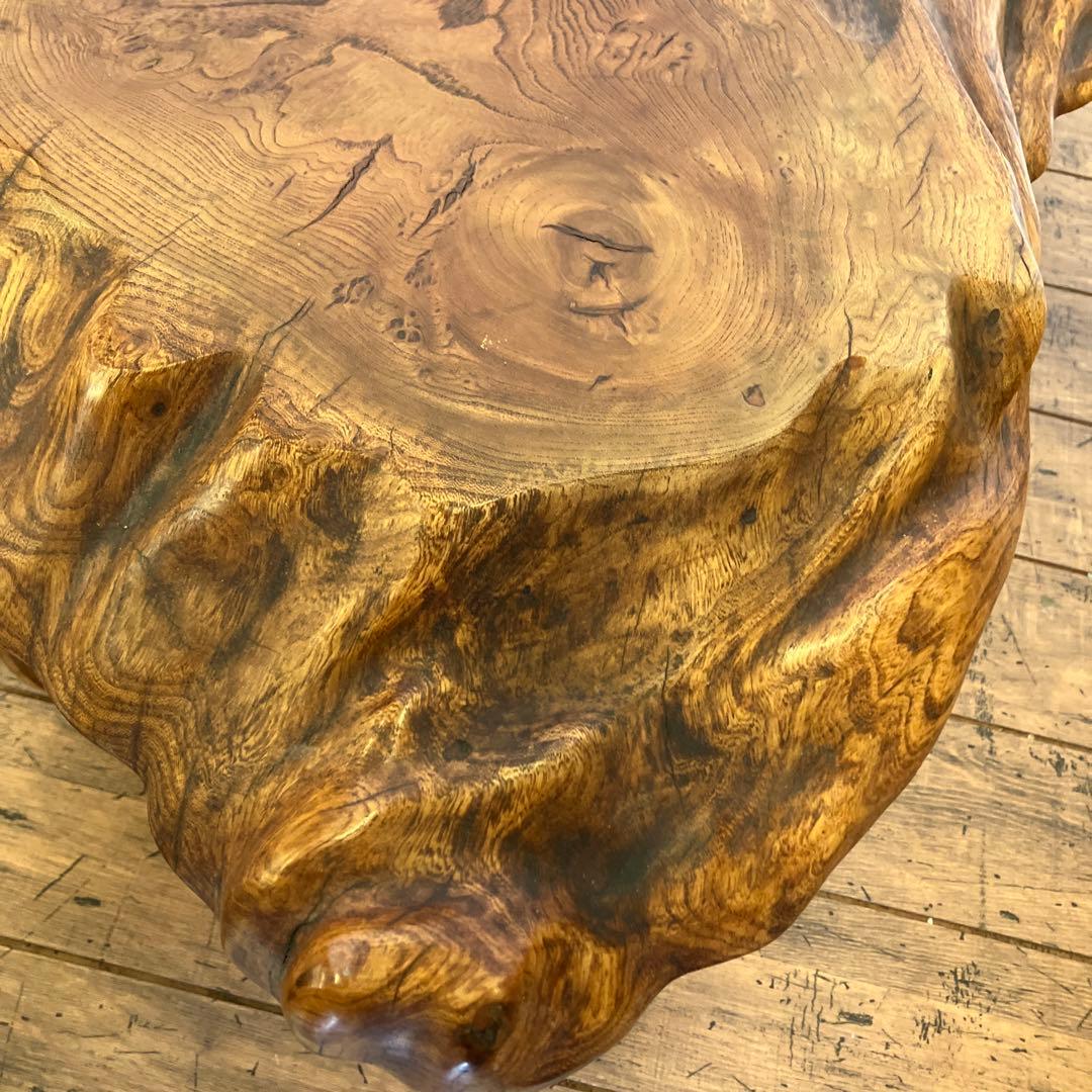 昭和レトロ 木製 天然木 欅材 一枚板 脚付き 座卓 センターテーブル