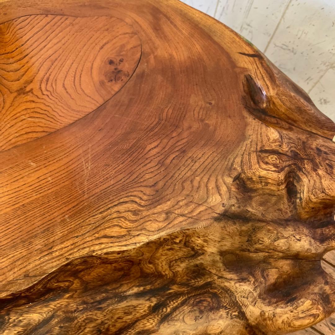 昭和レトロ 木製 天然木 欅材 一枚板 脚付き 座卓 センターテーブル