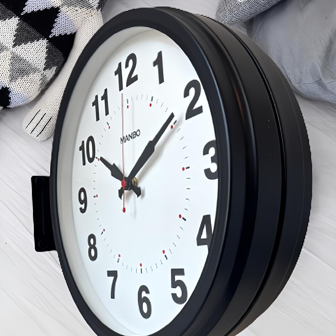 電波両面掛け時計ｍａｎｂｏ 両面掛時計 文字盤直径27CM 2kg （ブラック)